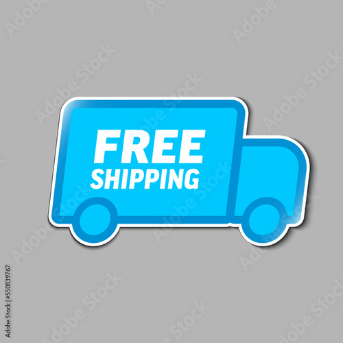 Blue free delivery shipping label tag sticker with car icon