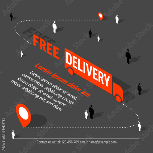 Free delivery shipping flyer advertisement with car icon