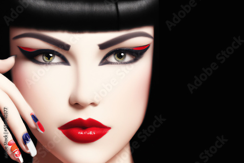 beautiful woman with red and black makeup