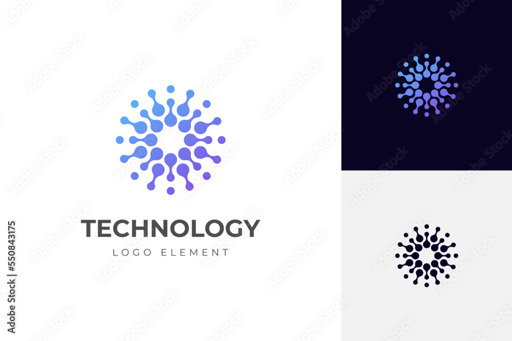 circle dots or points logo design template. Geometric dot for circle science medicine sign, technology elements, Universal energy tech planet star atom vector icon design - obrazy, fototapety, plakaty 