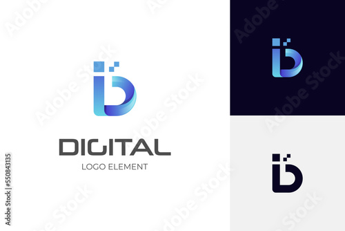initial letter D digital with pixels logo icon design, letter ID logo element for technology identity