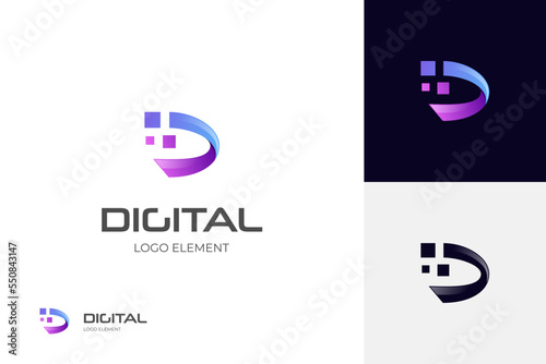 initial letter D digital with pixels logo icon design, letter ID logo element for technology identity