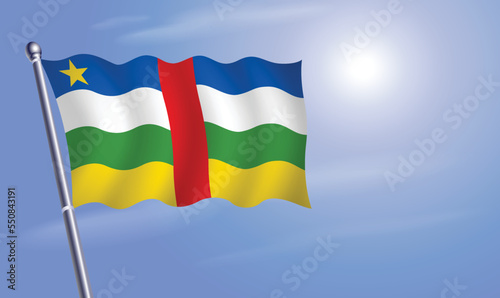 Central African Republic flag against a blue sky