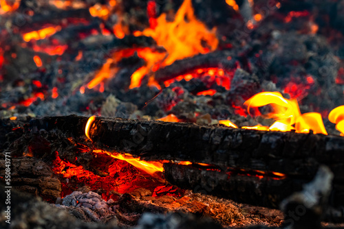 Big bond fire with a lot of smoke and open flames