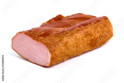 Smoked Pork loin, isolated on white background.