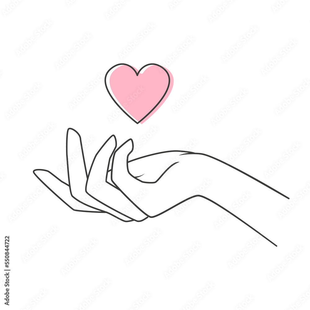 Obraz premium Hands hold the pink heart symbol. Illustration on transparent background
