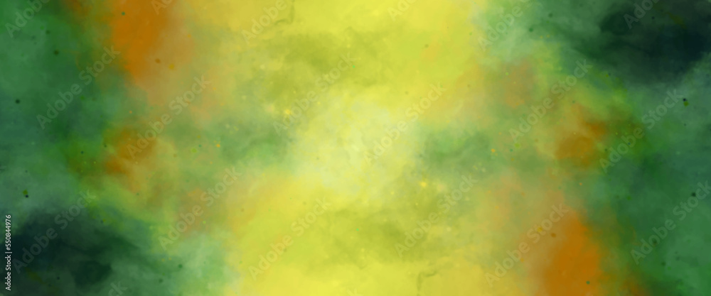 Abstract green background with drops, Creative green and yellow shades hand drawn texture. watercolor Paper textured aquarelle canvas for modern creative design. background with particles. wash aqua