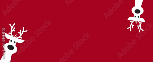 Cute Christmas reindeer on a red background. Christmas background, banner, or card.