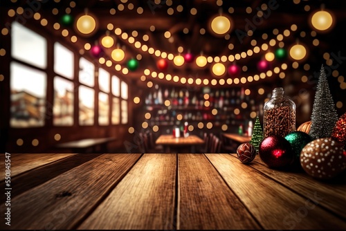 Christmas decorations against a warmly lit wooden background. Great for banners, ads, cards and more.	