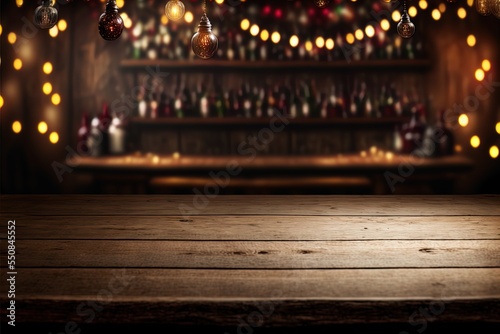 Christmas decorations against a warmly lit wooden background. Great for banners, ads, cards and more. 