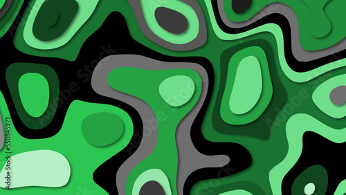 Modern abstract paper cut background texture. Seamless abstract green background paper cut realistic relief. Colorful carving art. Paper craft landscape with gradient fade colors. Minimalistic design.