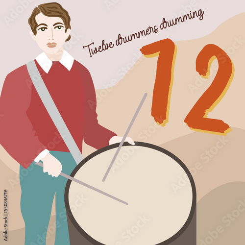 The twelve days of Christmas. Twelve day. Twelve drummers drumming. Christmas concept.