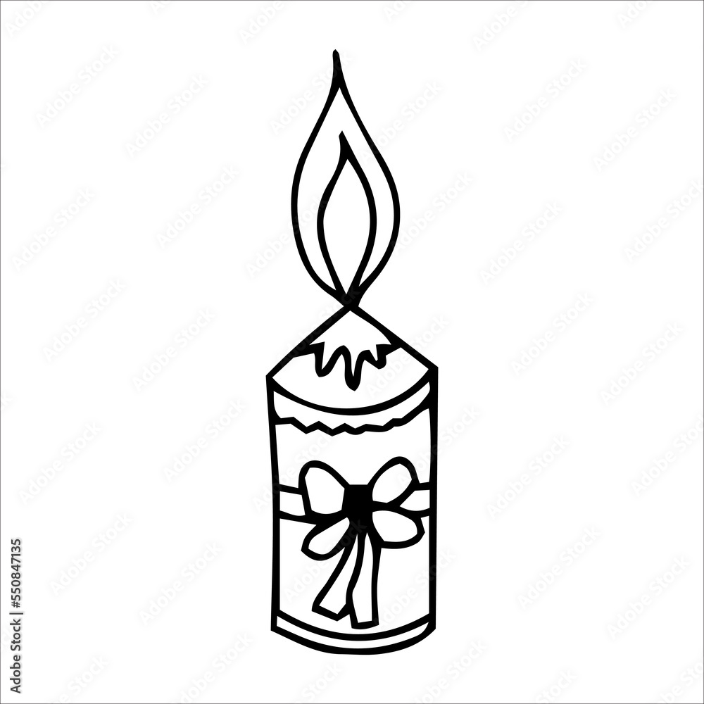 Single hand drawn candle for New Year and Xmas greeting cards, posters