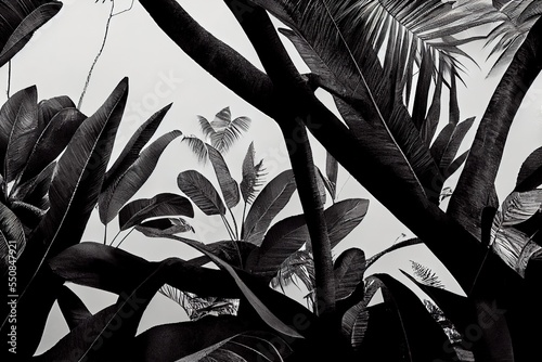 Obraz na plátně Deep tropical jungle in black and white