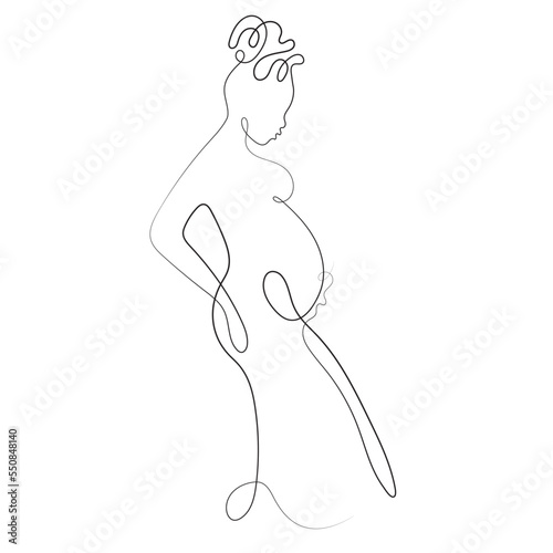 Drawing of Pregnant Woman in Line art style. Illustration of Woman Pregnancy. Happy Mother Day Minimalist Abstract Illustration for Card, Banner, Poster, Logo Design. Maternity concept