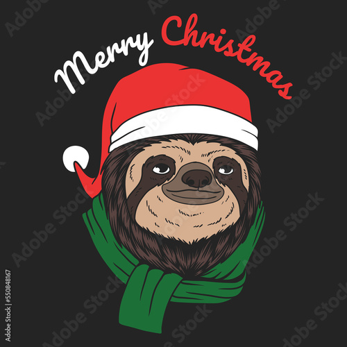 Sloth santa hat chirstmas style vector illustration for your company or brand
