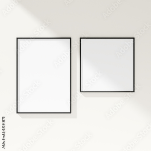 Minimal frame mockup on white wall. Poster mockup. Clean, modern, minimal frame. 3d rendering. © CreatifyStudio
