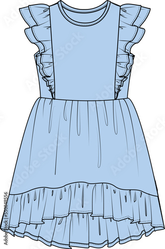 TEEN AND GIRLS WEAR WOVEN DRESSES VECTOR SKETCH