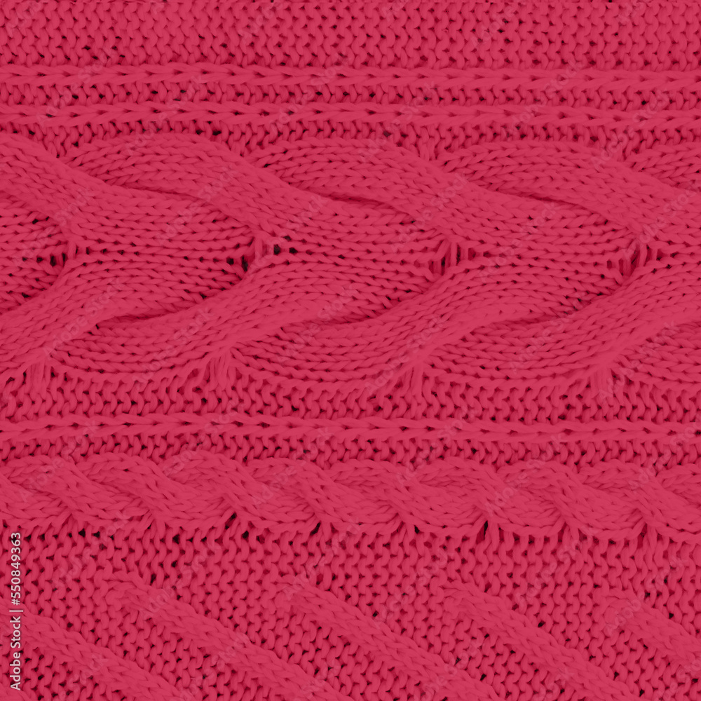 Knitted sweater background color of year 2023 Viva Magenta. Top view. Copy space. Square. Trendy background