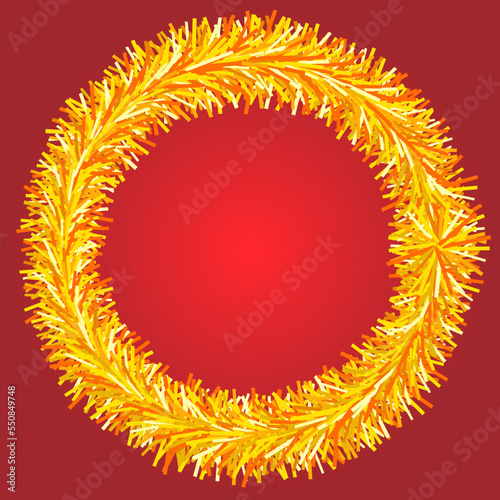 christmas tinsel on a red background. Vector frame with place for text