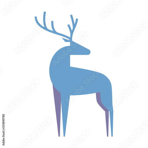 Geometric blue and purple silhouette of northern Christmas reindeer. Happy New Year element for winter holidays