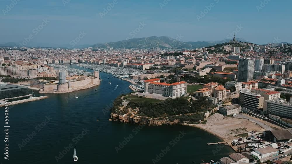 Aerial View Of Palais du Pharo With Old Town Landscape In Marseille, France. - Drone Aerial Aerial View Of Palais du Pharo With Old Town Landscape In Marseille, France. - Drone Aerial