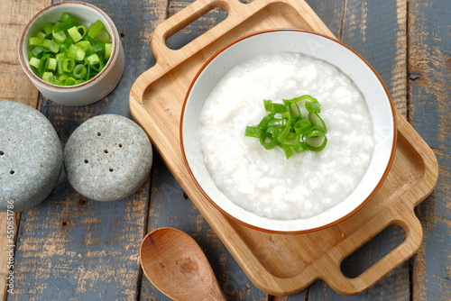 Chinese food, rice porridge or congee, delicious traditional Chinese breakfast 