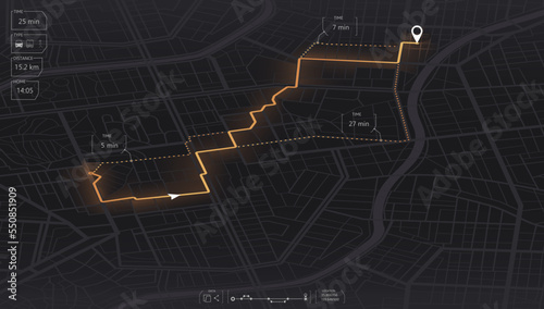 Gps map navigation to own house. View from above the map buildings. Detailed view of city. Tracking car location.. City top view. Abstract background. Flat style, Vector, illustration isolated.
