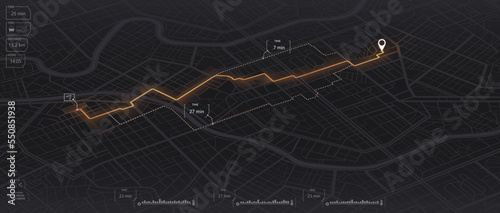 Gps map navigation to own house. View from above the map buildings. Detailed view of city. Tracking car location.. City top view. Abstract background. Flat style, Vector, illustration isolated.