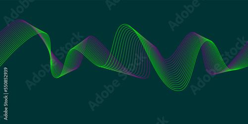 Dark background Green Pink wave lines. Flowing waves design Abstract digital equalizer sound wave Flow. Line Vector illustration for tech futuristic innovation concept background Graphic design EPS 10
