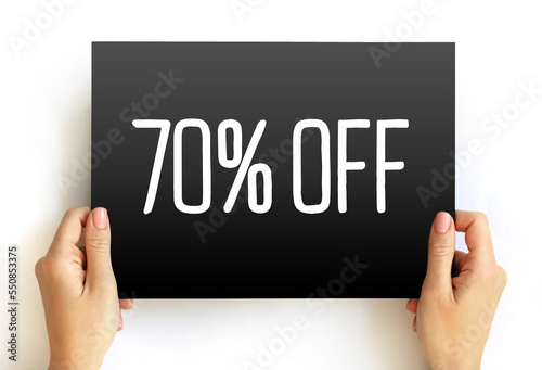 70% Off text on card, concept background
