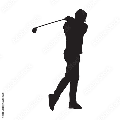 Golf male player isolated vector silhouette. 