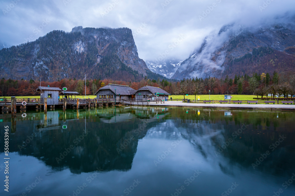 Konigssee Lake and town view in Germany