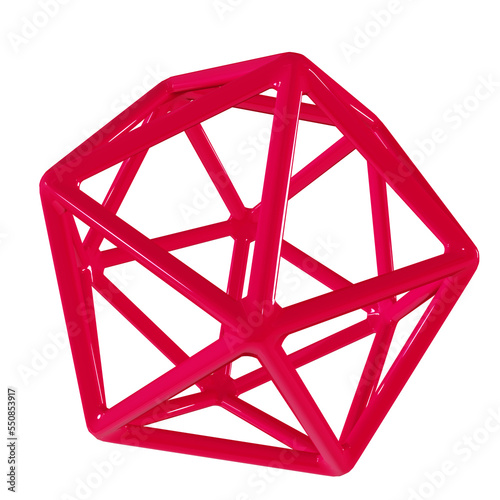 3d png octagon wireframe element. Viva magenta color of the year 2023