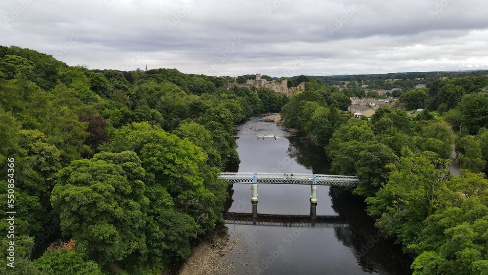 Barnard Castle road bridge. County Durham,UK Drone view Barnard Castle road bridge. County Durham,UK Drone view