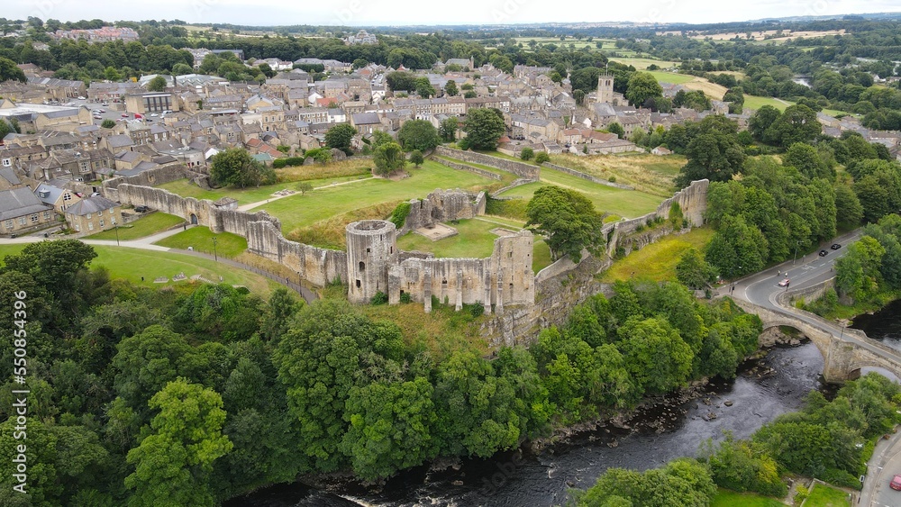 Barnard Castle  market town in Teesdale, County Durham,UK Drone view