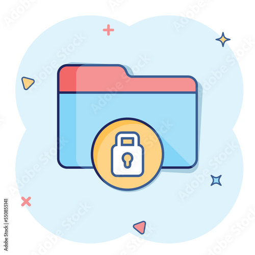 Files folder permission icon in comic style. Document access cartoon vector illustration on isolated background. Secret archive splash effect sign business concept.