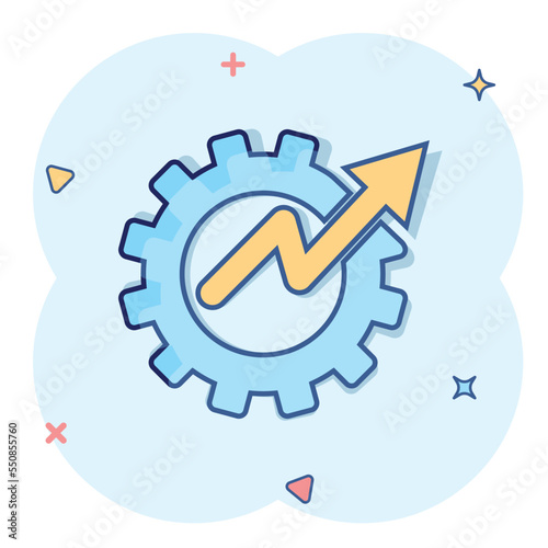 Productivity icon in comic style. Process strategy cartoon vector illustration on isolated background. Seo analytics splash effect sign business concept.