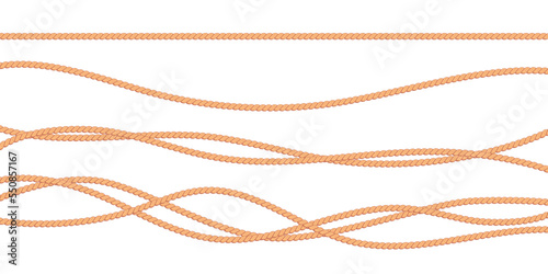 Vector illustration of jute cords isolated on white background. Realistic vintage ropes decoration elements.
