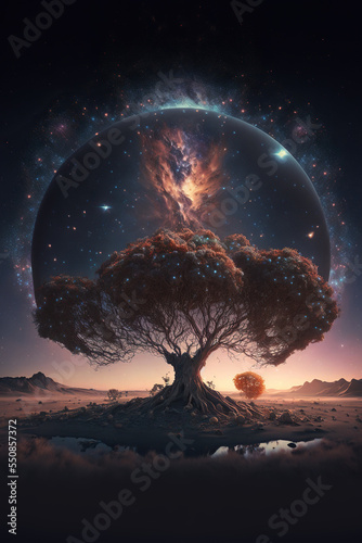 Sacred tree of life fantasy epic illustration
