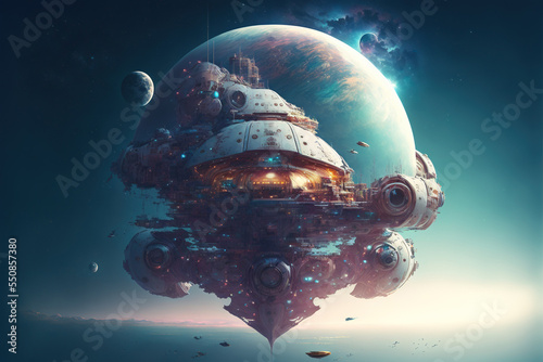 Spaceship in cosmos  fantasy sci fi epic scenery 