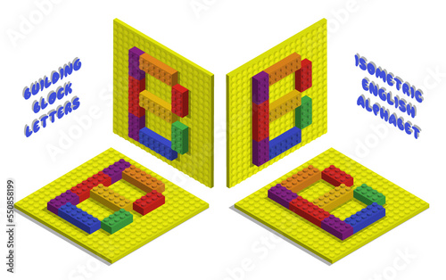 Isometric toy bricks of letter B. Letter from blocks for children poster and games. ABC typography. Realistic 3D vector isolated on white background