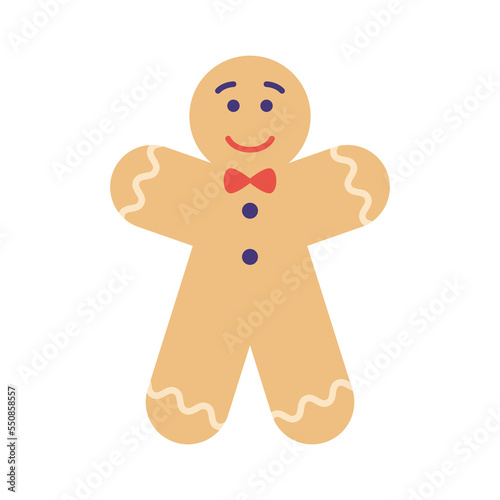 Holiday gingerbread man. Cookie with colored icing. Happy new year and merry Christmas holiday. Flat vector