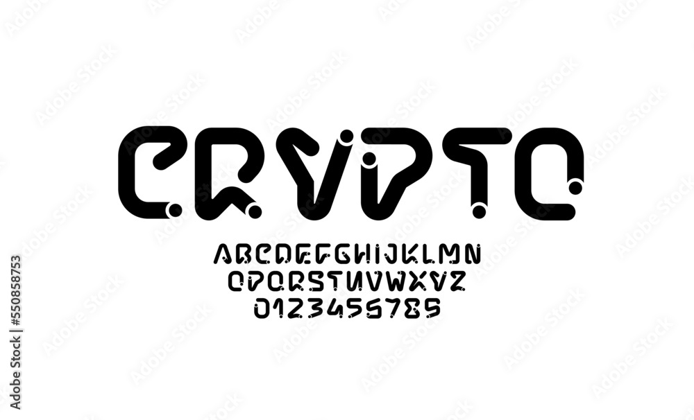 Digital alphabet font, crypto letters and numbers made in dotted style Digital alphabet font, crypto letters and numbers made in dotted style
