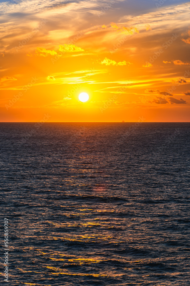 Sunset over Sea, Barcelona, Spain, Europe Sunset over Sea, Barcelona, Spain, Europe