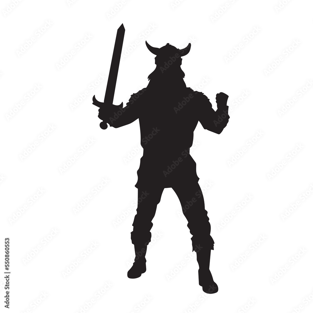 Viking warrior with horned helmet silhouette. Vector illustration of barbarian warrior. Viking warrior with horned helmet silhouette. Vector illustration of barbarian warrior.