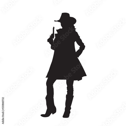 Illustration of American Cowgirl. isolated vector black silhouette.