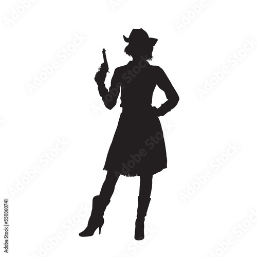 Illustration of American Cowgirl. isolated vector black silhouette.