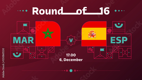 morocco spain playoff round of 16 match Football Qatar, cup 2022. 2022 World Football championship match versus teams intro sport background, championship competition poster, vector illustration