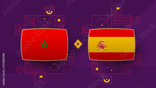 morocco spain playoff round of 16 match Football Qatar, cup 2022. 2022 World Football championship match versus teams intro sport background, championship competition poster, vector illustration